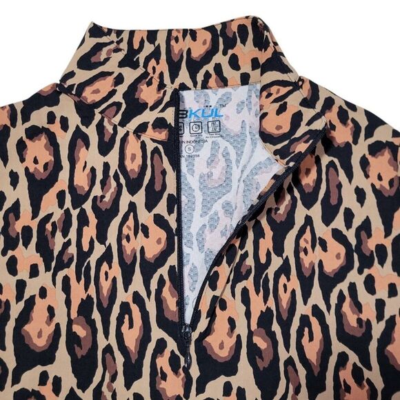 IBKUL Top Women Small Leopard Long Sleeve Mock Neck Golf Shirt UPF 50 Athleisure - Picture 2 of 11